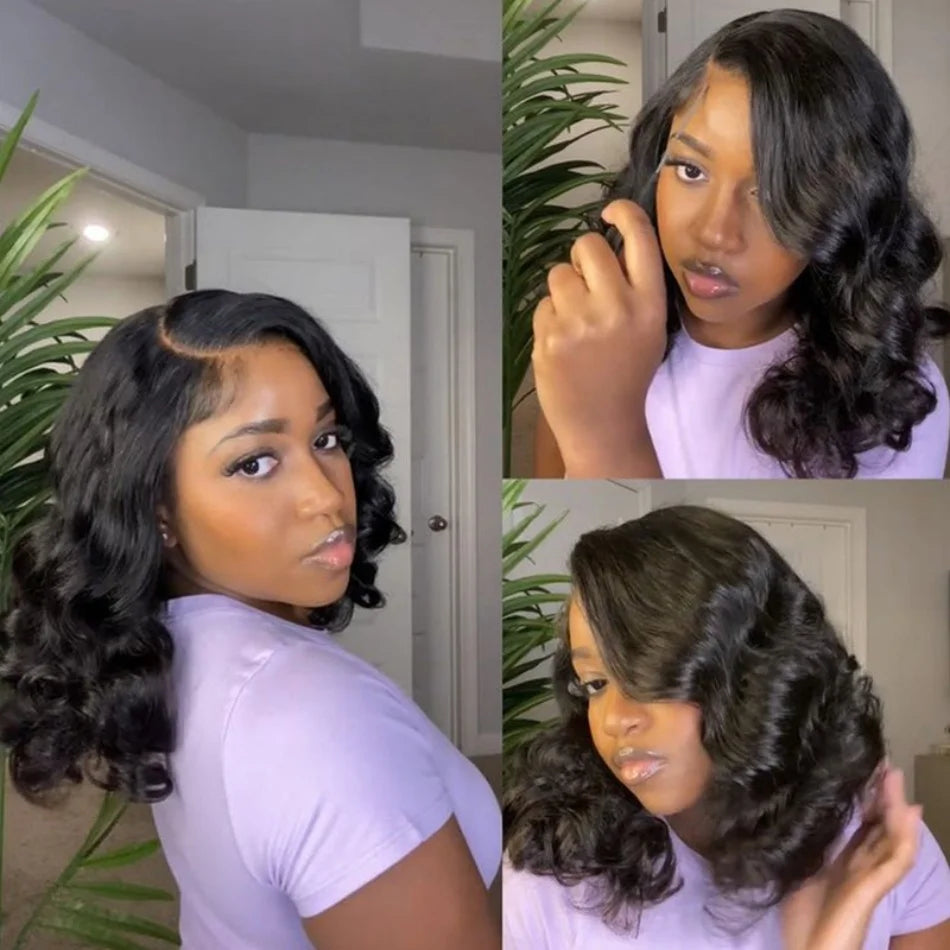 Black Body Wave Bob Wigs 13x4 Lace Frontal 4x4 Closure Lace Front Pre Plucked 100% Human Hair Wig Loose Water Wave Short Bob Wig
