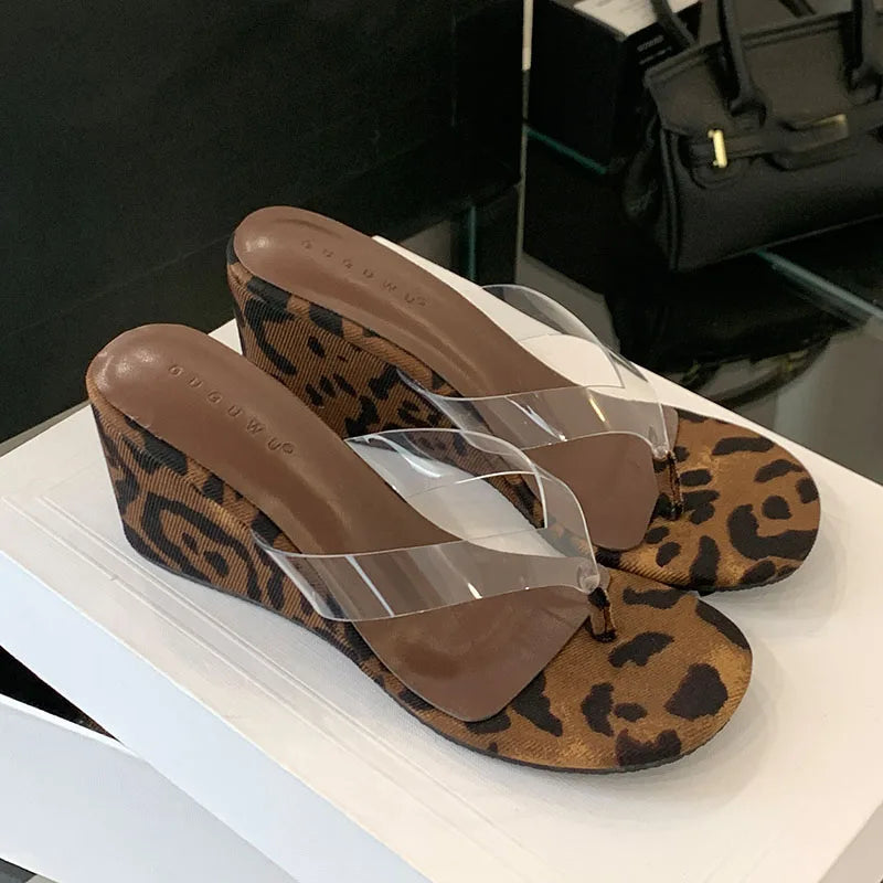 Fashion Transparent Women Wedges Slippers Shoes Female Flip flops Sandals Slides Round Toe Ladies Wedges Slippers Shoes Pumps
