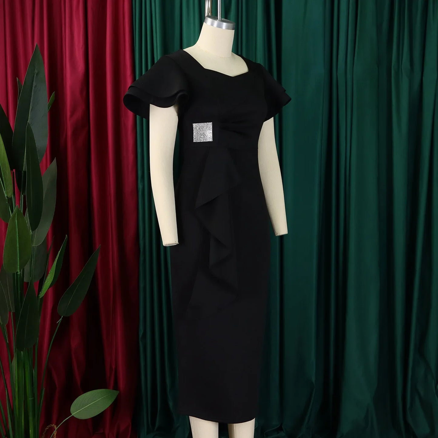 Elegant Pure Color African Style Wrap Dress D3310 New Fashionable Transoceanic Dress with Lace Trim Elegant African Dress