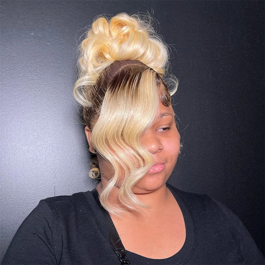 Ombre Dark Root Brazilian Lace Front Body Wave Wig For Women