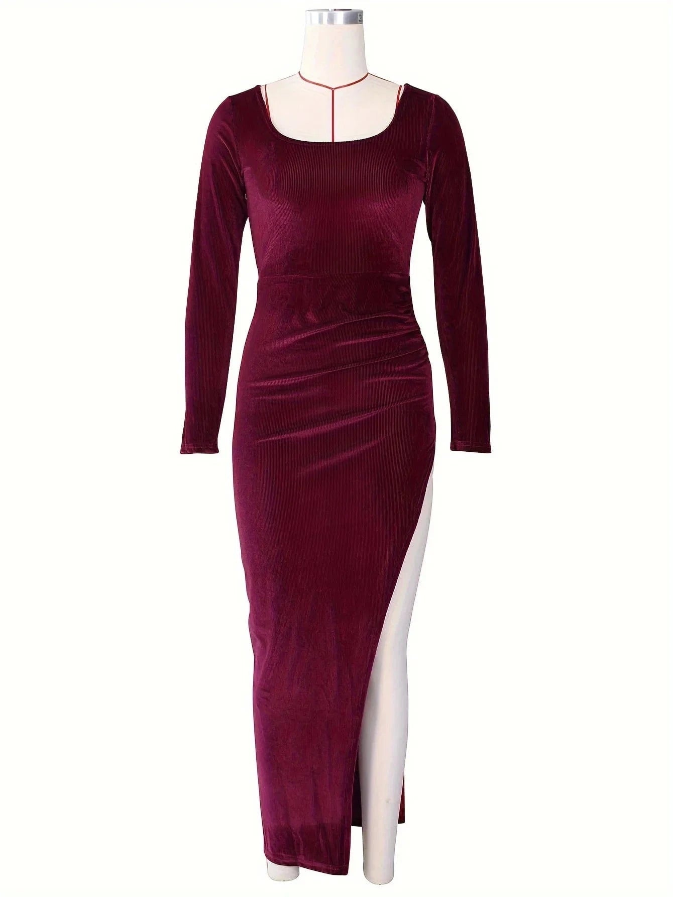 Womens Sexy Bodycon Velvet Long Sleeve Maxi Dress with Split Elegant Fall Dresses for Wedding Guest Club Party