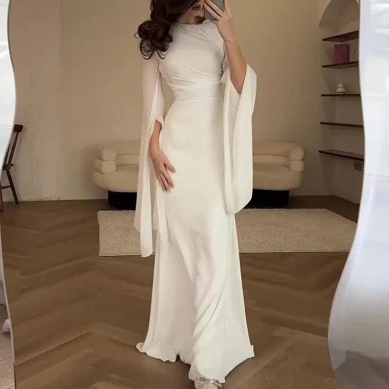 Women's Spring Solid Spliced Satin Maxi Dress Sexy O Neck Slim Bodycon Hip Long Dress Summer Batwing Sleeve Hollow Evening Dress