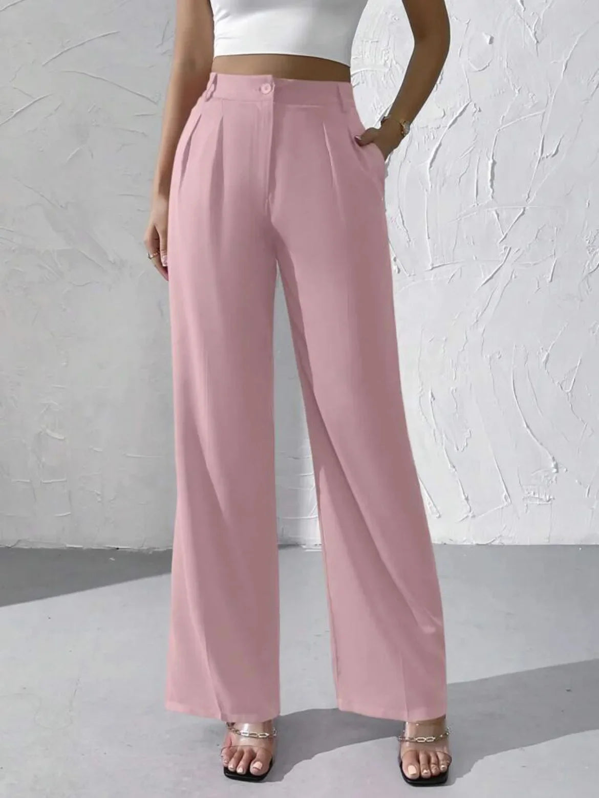 Elegant Pure Color Draped Wide Leg Suit Pants for Women High Waist Long Trousers Fashionable Business Casual Loose Fit