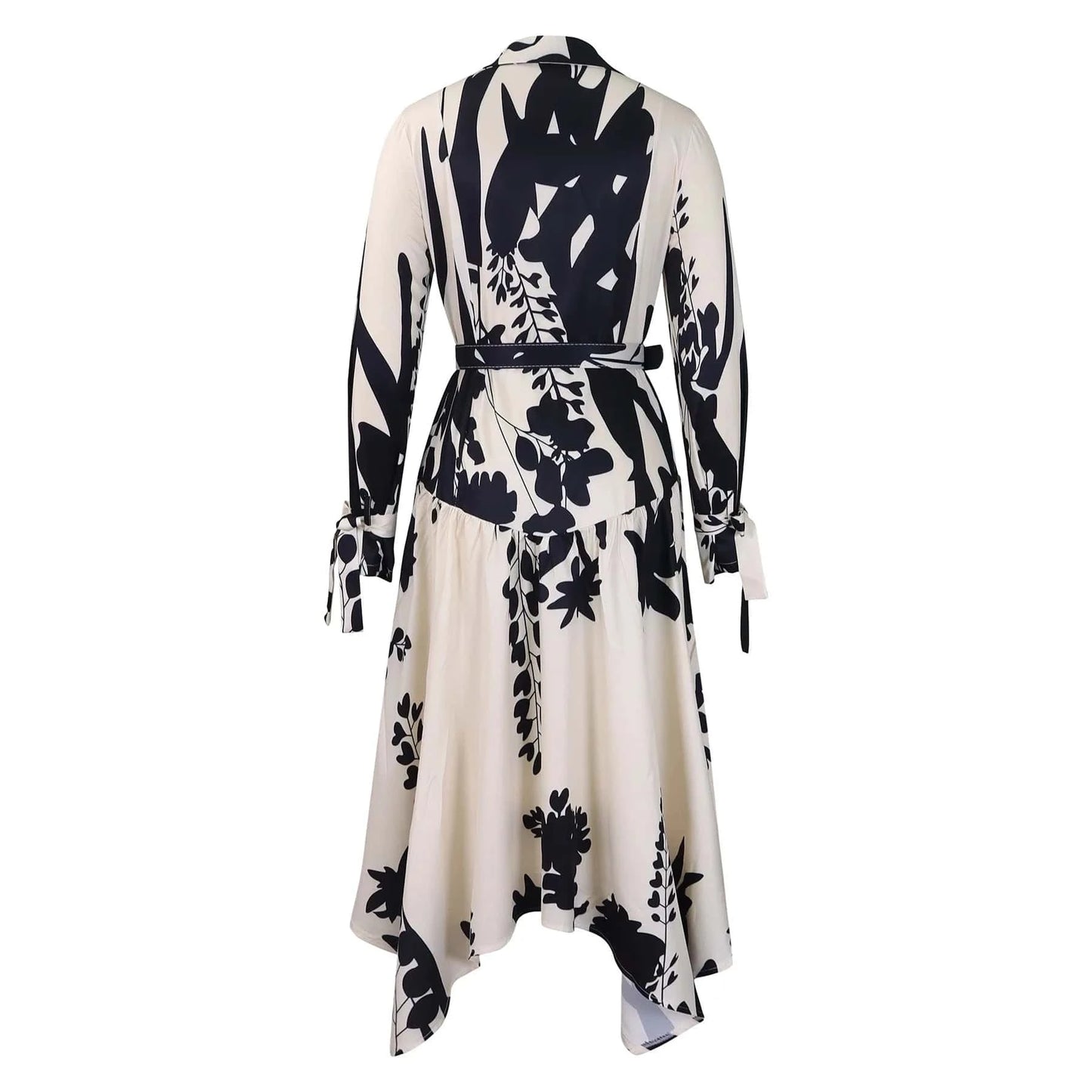 Elegant Printed Dresses Woman 2024 Turn Down Collar Single Breasted Full Sleeve Asymmetric Ankle Length Fashion Birthday Dress