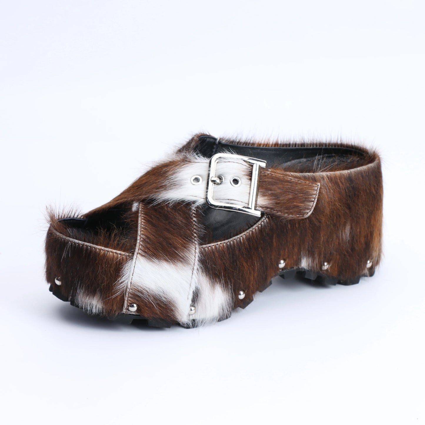 Mary Jane Platform Clogs with Arch Support Women's Adjustable Strap,Natural Calf Hair Mules, Leather-Lined Slip-On Vintage Shoes