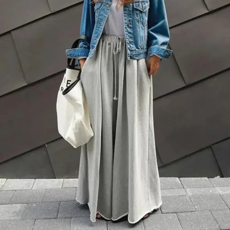 Beautyblue Gray Wide Leg Pants Black Bottoms for Women Casual Loose Pocket Korean Harajuku Streetwear Female Outdoor Sweatpants