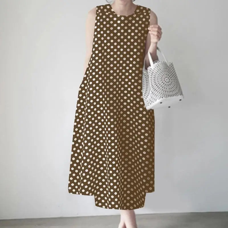 ZANZEA Bohemian Point Dot Printed Dress Women Summer Vestidos 2024 Elegant Sexy Sleeveless Casual Loose Vintage Beach Sundress