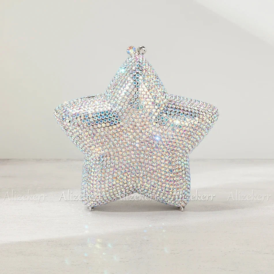 Alizekerr Star Shaped Crystal Evening Bags Women Boutique Gorgeous Sparkling Rhinestone Mini Metal Clutch Purses Wedding Party