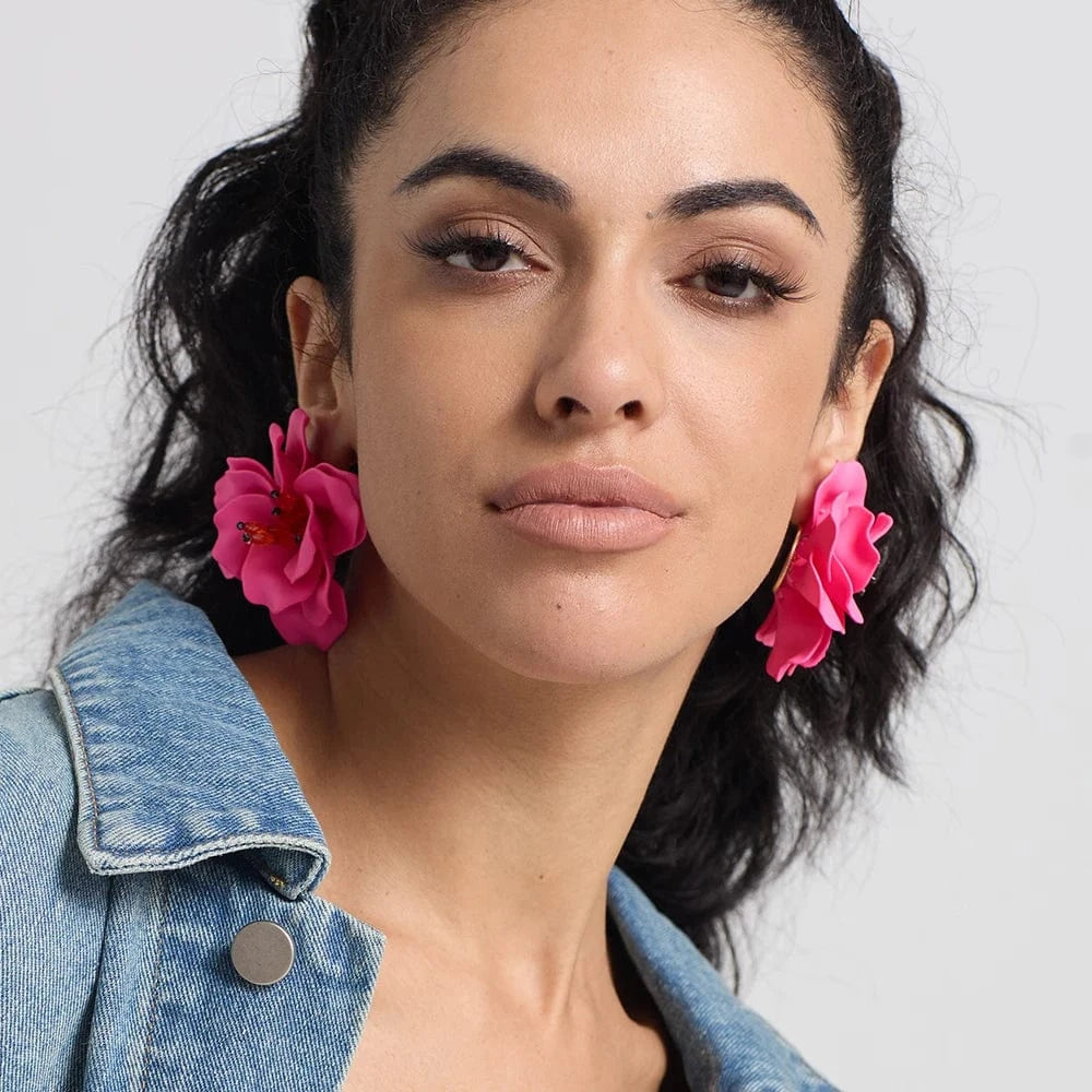Exaggerated Ethnic Handmade Flower Drop Earrings Bohemian Acrylic Lovely Earrings High Quality Statement Female Jewelry