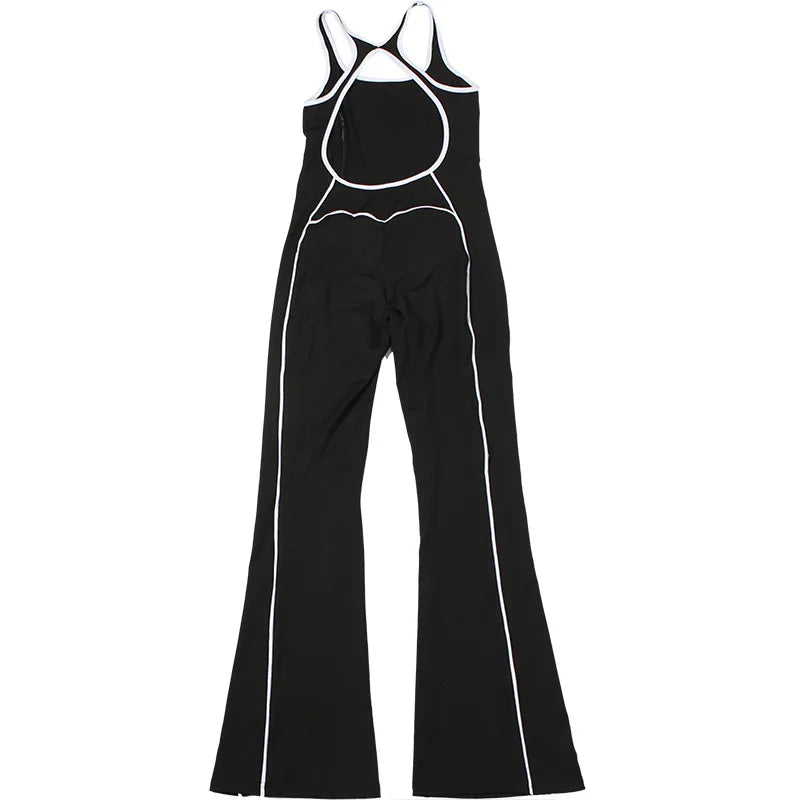FAGADOER Fashion Striped Patchwork Bodycon Jumpsuits Women Sleeveless Backless Hollow Out Rompers Female Streetwear Overall New