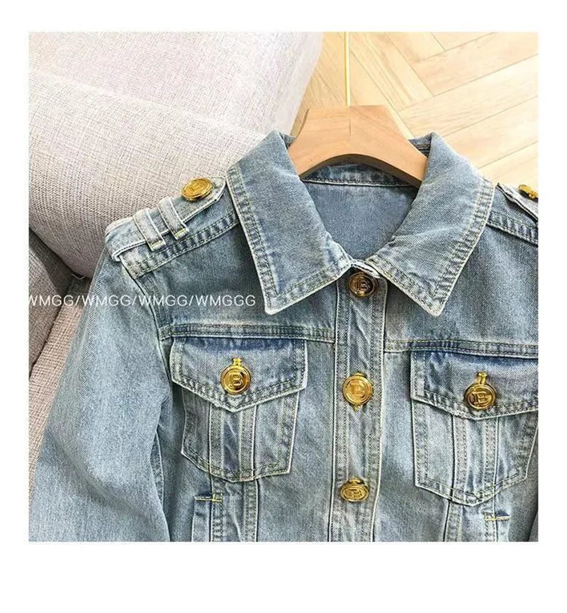 Short 2023 New Design Sense Heavy Industry Denim Coat Korean Wash Fashion Short Style Temperament Top Metal buckle Denim Jacket