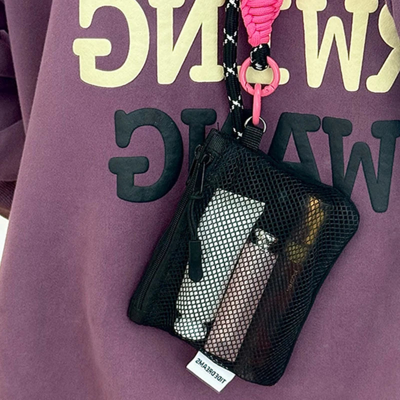 Double-layer Zipper Bag Simple Mesh Storage Bag Large Capacity Portable Earphone Lipstick Cosmetic Bag Mesh Coin Storage Bag