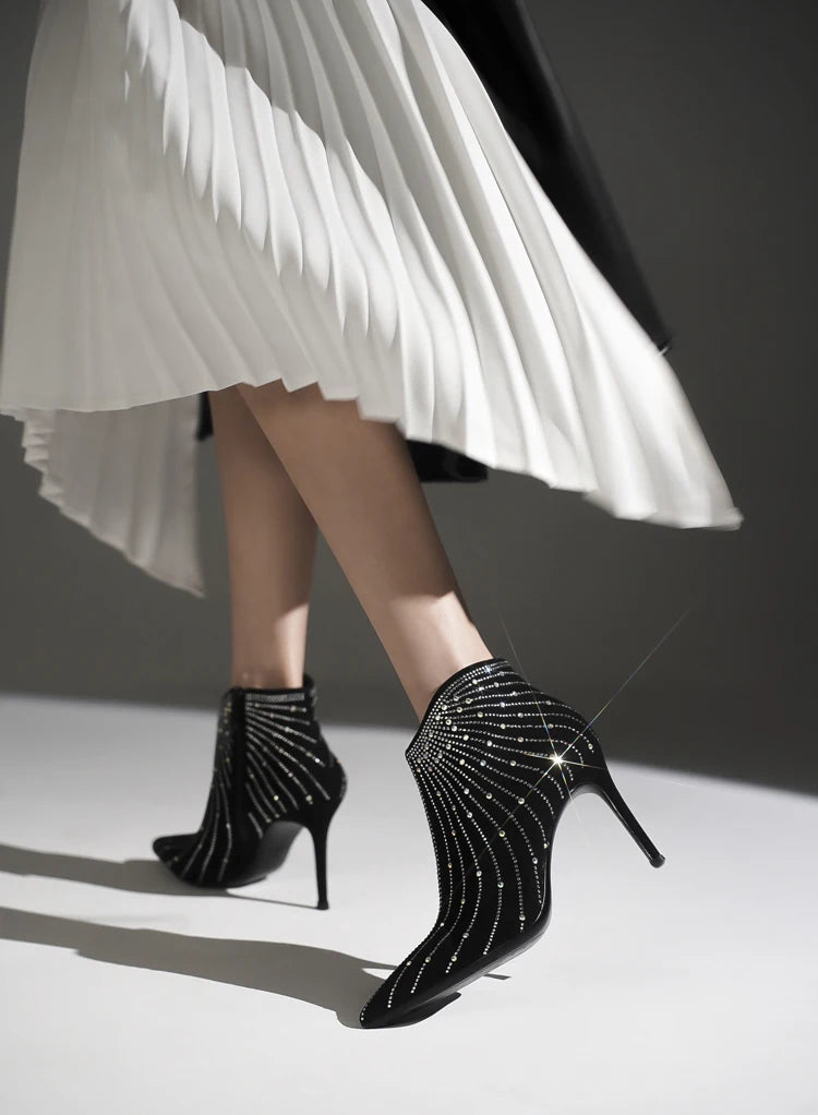 Elegant Black Pointed Toe Stiletto Heel Ankle Boots for Women