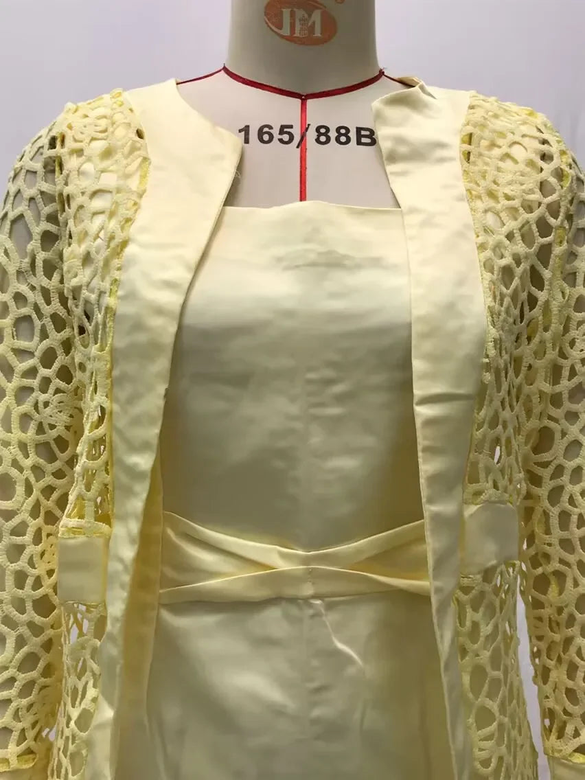 2025 Women's Lace Open Cardigan Dress Two-Piece Outfit Popular Wish Elegant Style Chinese Origin Fashionable Female Clothing