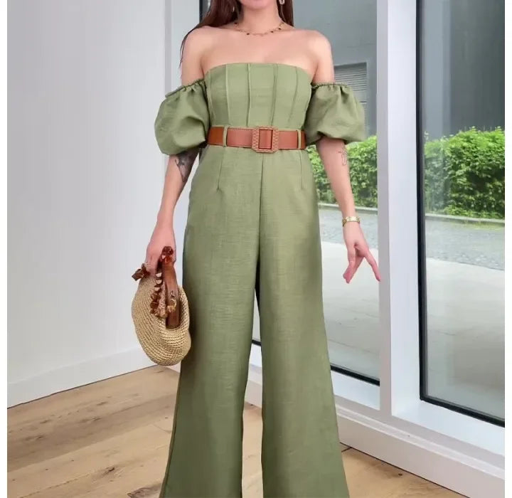 Women's Jump Suits New Elegant Square Neck Slim Fit and Waist Cinching Temperament Straight Leg Jumpsuit for Female 2024 Summer