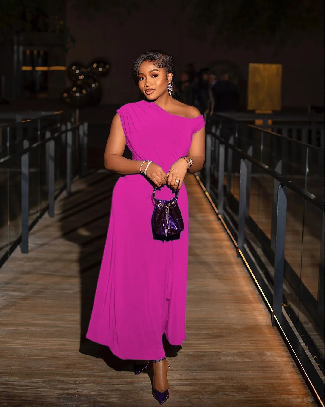 CM.YAYA Fashion Women Ruched Sleeveless High Side Split Maxi Dress Holiday Birthday Sexy Night Club Party Street Long Dresses