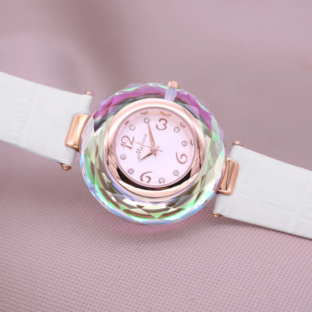 Top Luxury Crystal Melissa Lady Women's Watch Elegant Rhinestone Fashion Hours Dress Bracelet Clock Girl Birthday Gift Box