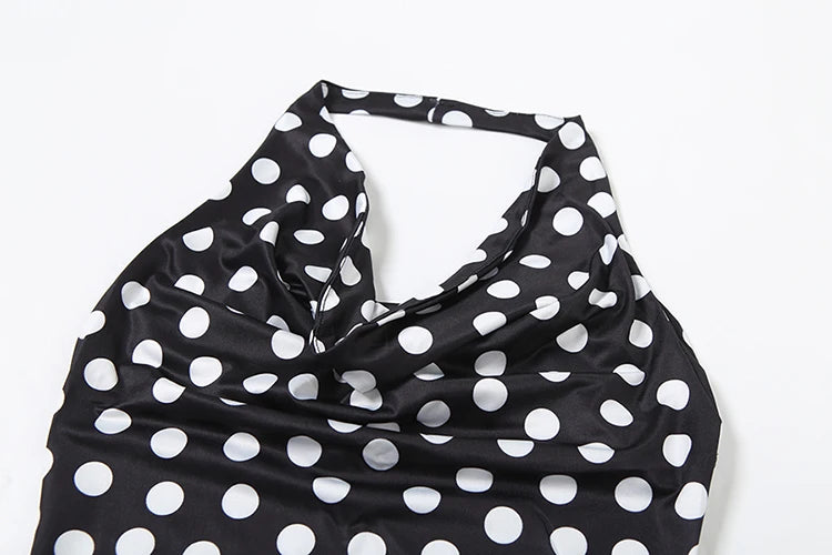Weird Puss Polka Dot Print Tank Top Women Y2K Halter Swing Collar Backless Skinny Hottie Summer Midnight Street Basic Wild Vest