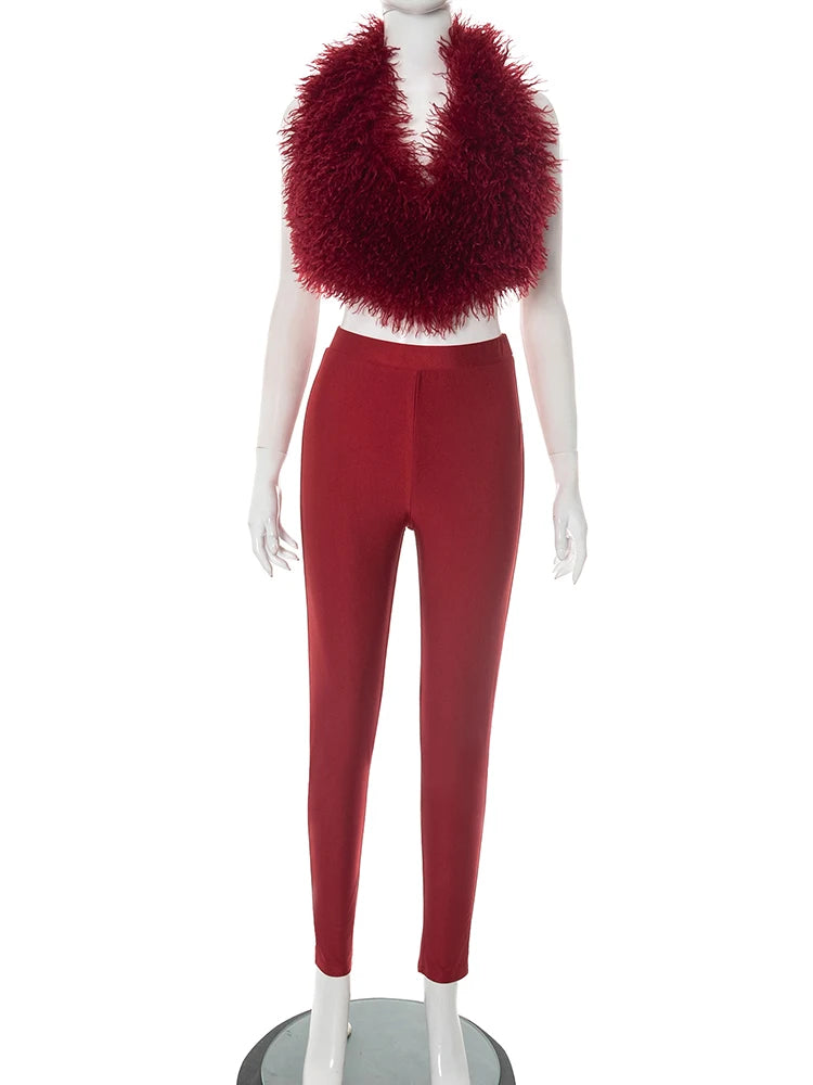 Weird Puss sexy 2 Piece Set Women Tracksuit hipster Halter Backless furry Tank Tops+leggings matching Sexy Streetwear Outfits