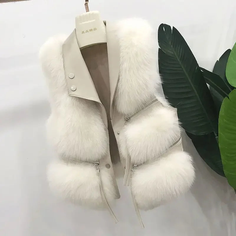 Women's Vest Short Coat Slim Fit Fashionable Young Style, Versatile for Autumn and Winter, 2024 Splicing Imitation Fur Jacket