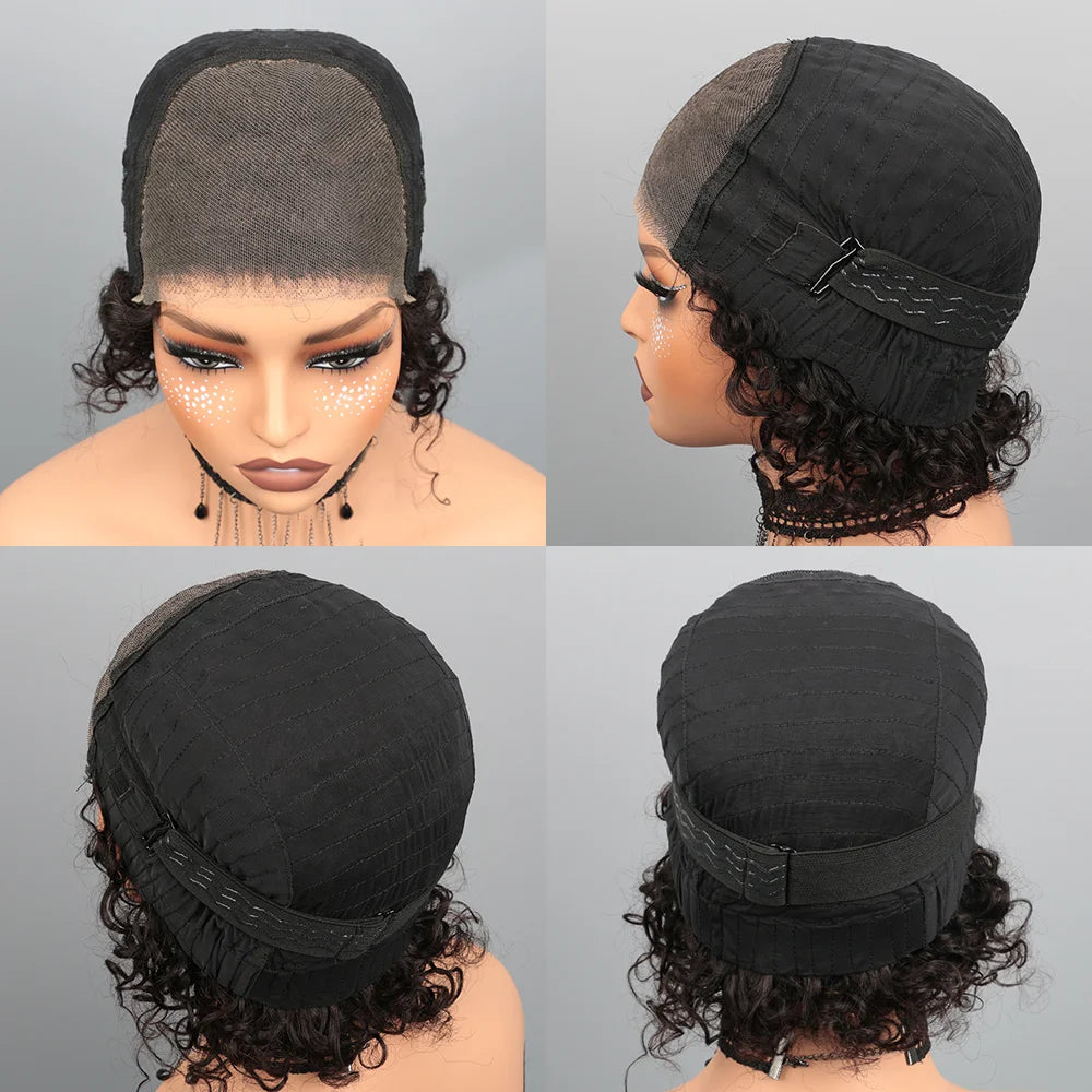 Short Curly Pixie Cut Wig Human Hair 5X5 Closure Glueless Wigs Human Hair Pre Plucked Pre Cut 8Inch Brazilian Virgin Real Hair