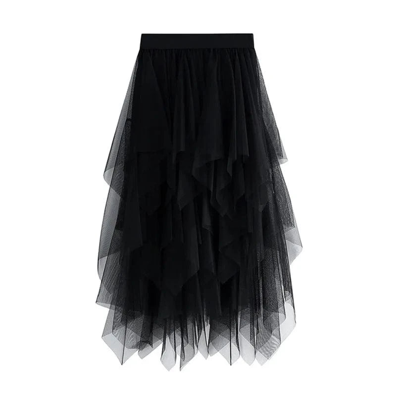 Women Tutu Tulle Skirt Elegant High Waist Mesh Tiered Layered Half Skirt Female Prom Party Midi Skirt for Summer Fairycore Y2K