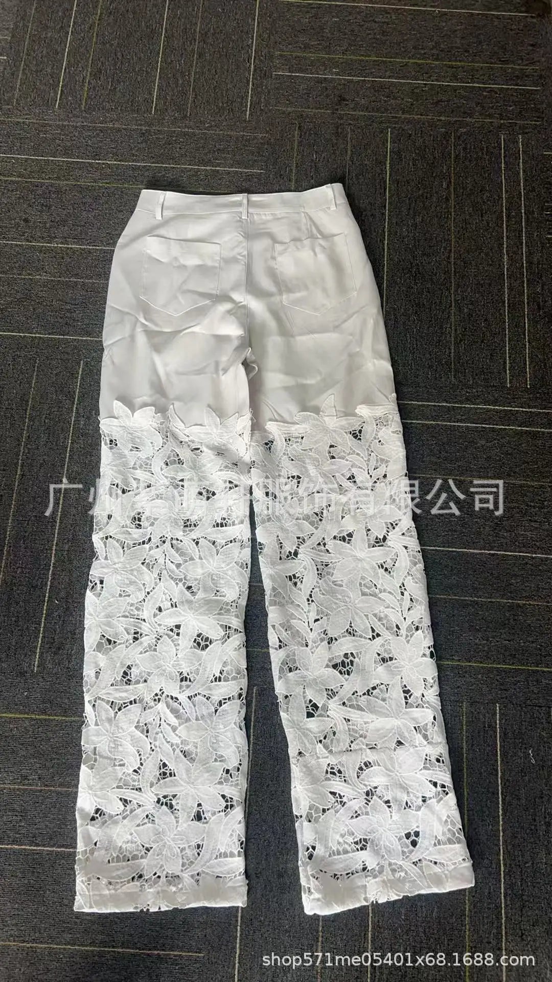 Women's Spring Summer Fashion Hollow Out Lace Splicing Denim Drape Pants Full Length Trousers