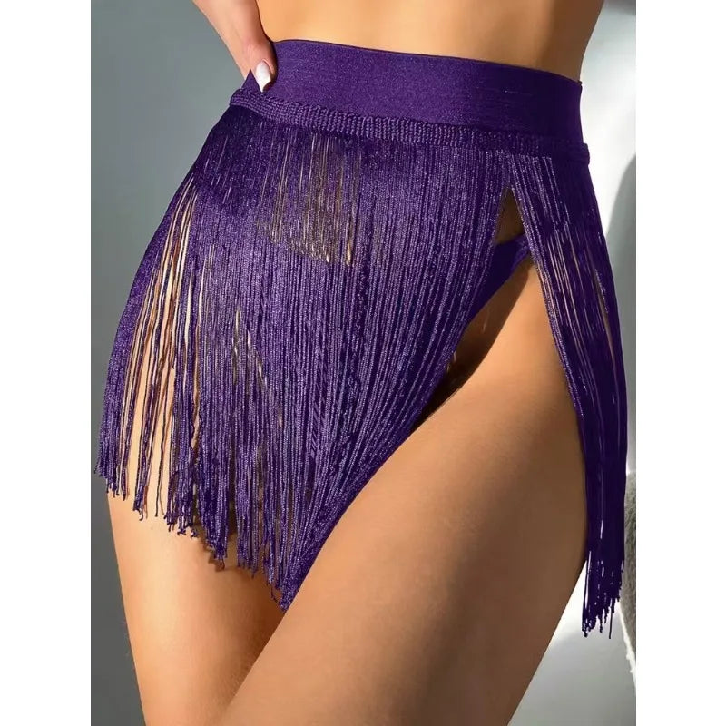 Swimsuit 2025 new fringed short skirt beach resort shirt swimming skirt, fringed fashion and simplicity XL-ZK-449