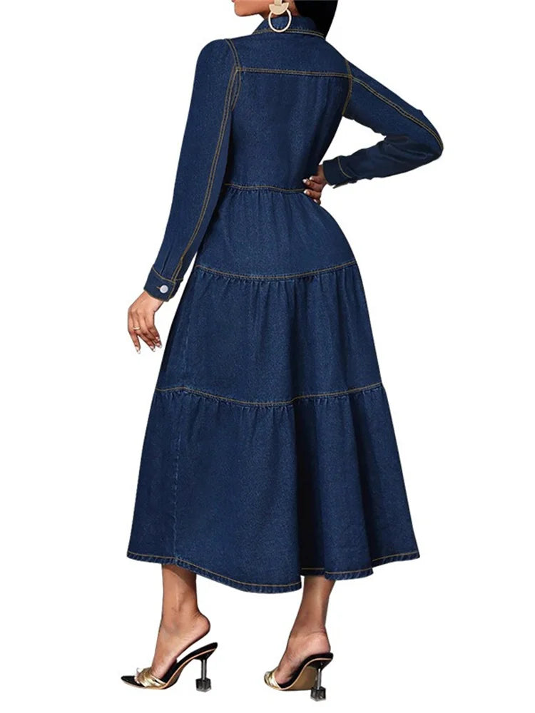 Wmstar Denim Dress Women Casual Button Cardigan Long Sleeve Dresses Fashion Streetwear New Spring Clothes Wholesale Dropshipping