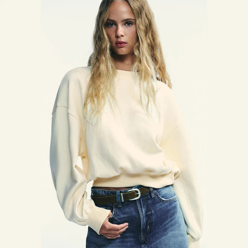 Women Round Neck Short Hoodie Pants Set Solid Color Casual Cozy Sportswear Set Top Trousers Two-piece Set Autumn New Streetwear