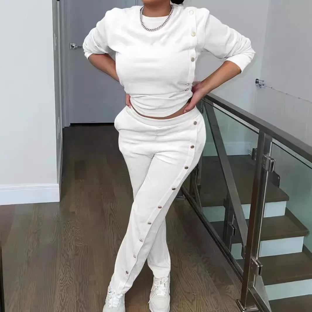 Two Piece Sets Streetwear Elegant Women's New Hoodie Side Button Long Sleeved Pants Fashionable Casual Suit Y2k Autumn 2024