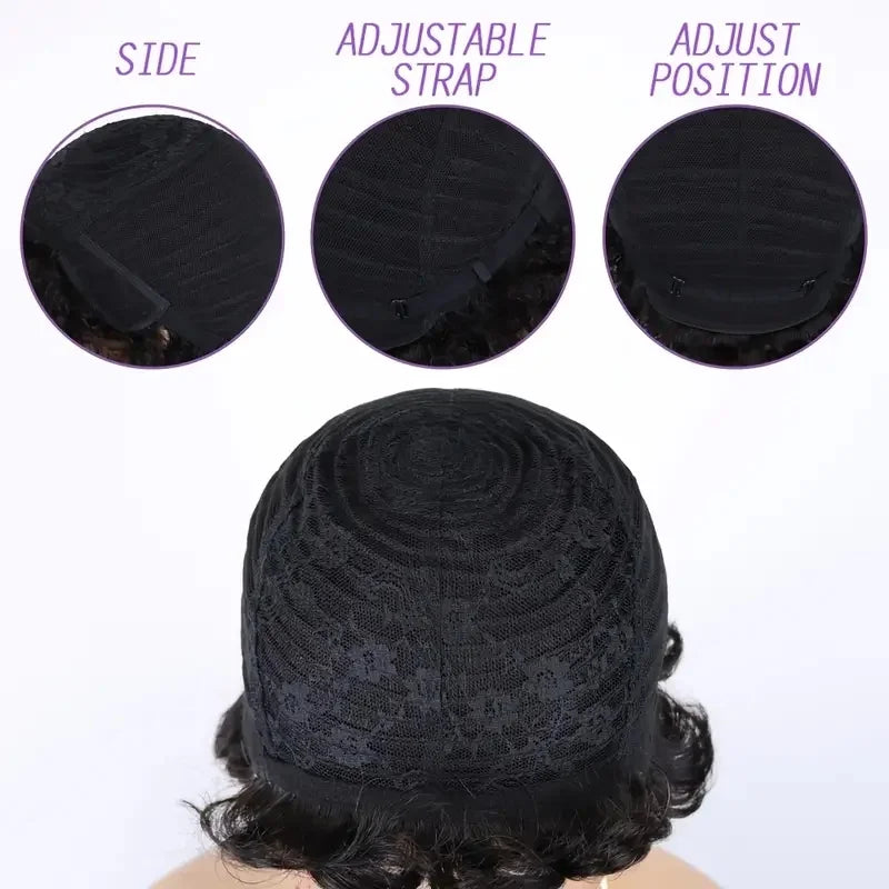 Grey Human Hair Wig for Women Short Curly Bangs Wig Mom/Grandmother Daily Use 6 Inch Bouncy Curly Wigs Full Machine Made Wigs