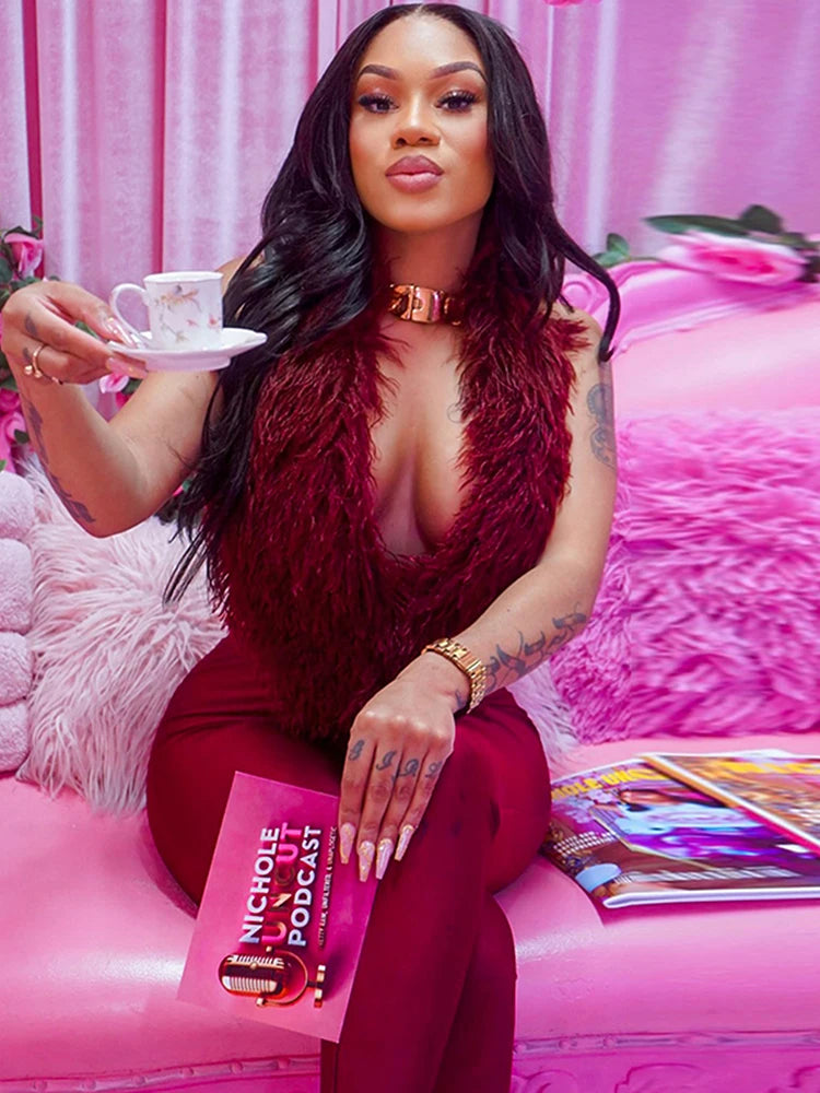 Weird Puss sexy 2 Piece Set Women Tracksuit hipster Halter Backless furry Tank Tops+leggings matching Sexy Streetwear Outfits