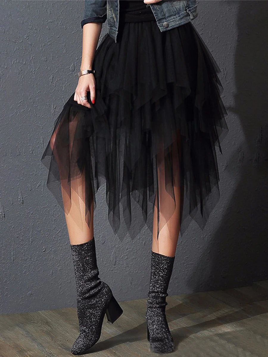 Women Tutu Tulle Skirt Elegant High Waist Mesh Tiered Layered Half Skirt Female Prom Party Midi Skirt for Summer Fairycore Y2K