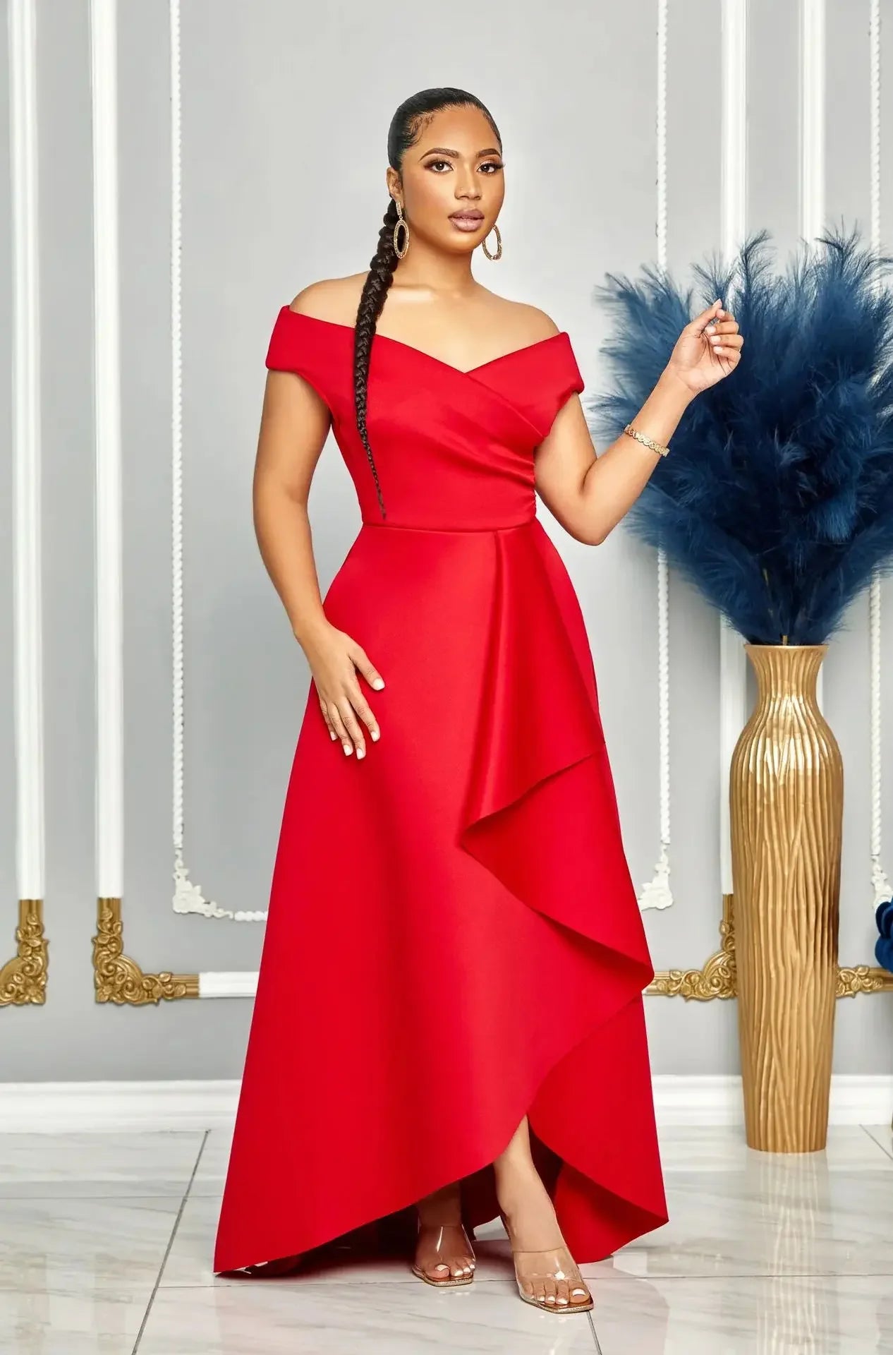 Sexy Slimming Solid Color Off-Shoulder Maxi Dress S10629 European And American Style Smooths Your Silhouette