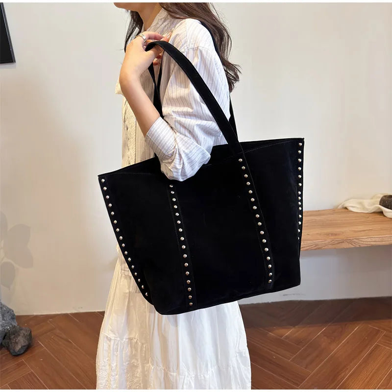 Y2kn Women's Rivet Tote Bag Autumn And Winter New Versatile Casual Shoulder Underarm Bag Brand Designer Fashion Simple Handbag
