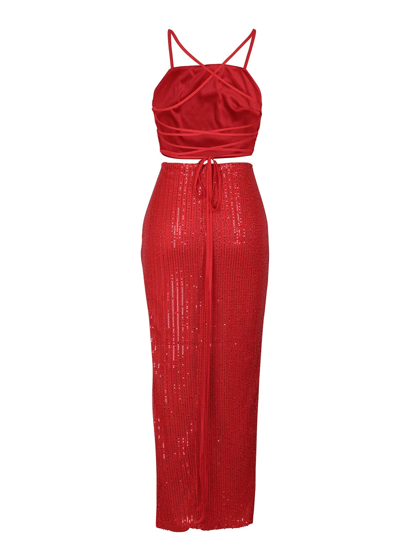 CM.YAYA Women Strapless Sleeveless Sequined Top + Long Skirt Suit 2025 Street Sexy Party Matching Two 2 Piece Dress Sets Outfit