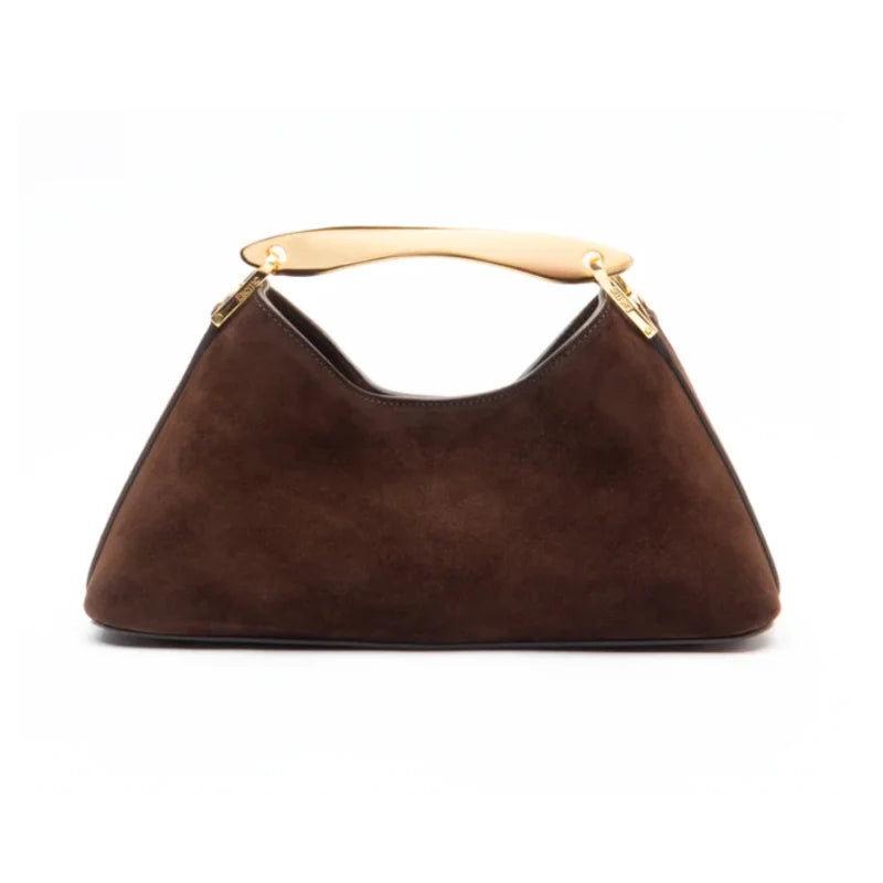 Mini Boomerang Faux Suede Bag, Luxury Designer Handbag for Ladies Elegant, Women's Fashionable Shoulder Bag with Metal
