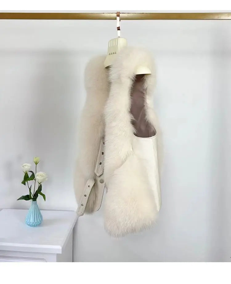 2025 Autumn Winter Women Vest Short Style Splicing Solid Color Fur Coat New