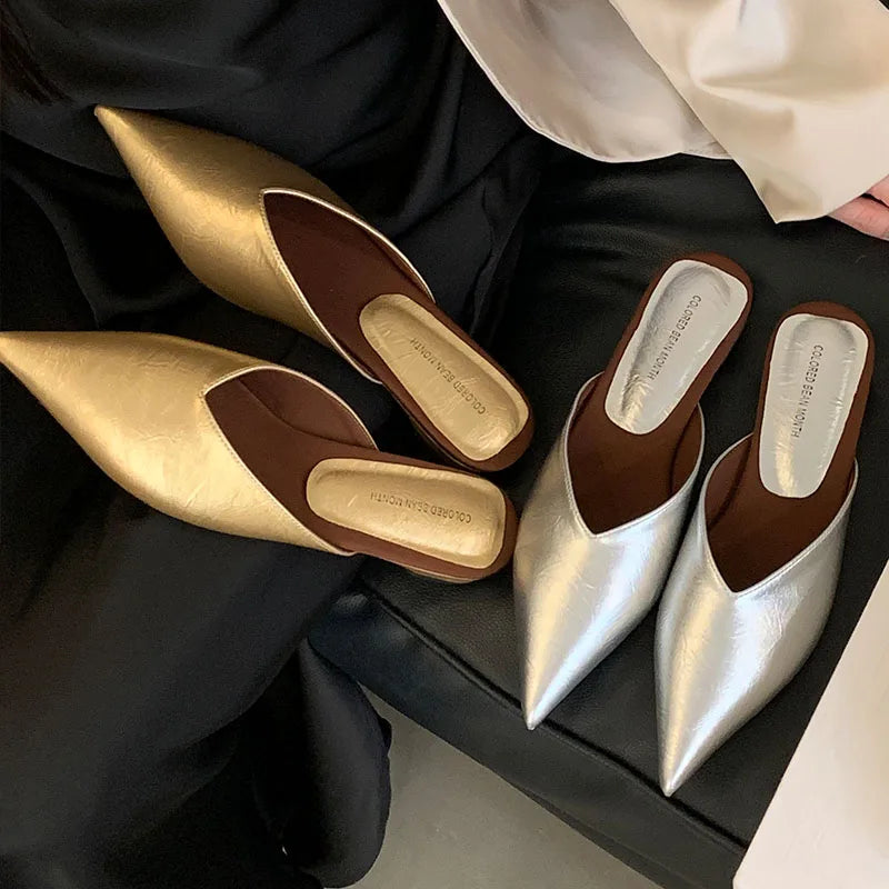 Summer Spring Luxury Flats Ladies Slippers Female Slides Sandals Shoes Fashion Pointed Toe Flats Slippers Shoes For Women Mules