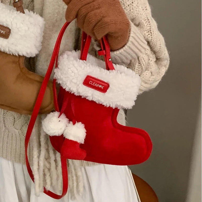 Christmas Boots Messenger Bag Creative Fashion New Retro Glove Bag Messenger Bag Mobile Phone Bag Frosted Suede Cute Gift Wallet