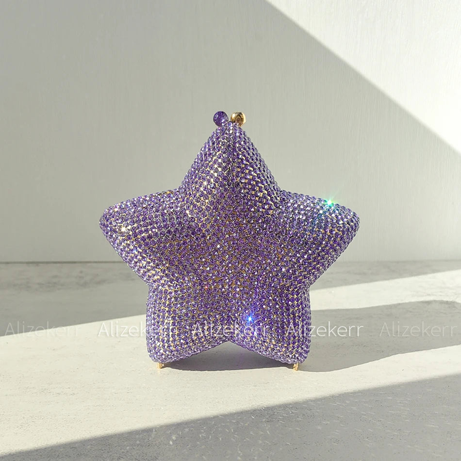 Alizekerr Star Shaped Crystal Evening Bags Women Boutique Gorgeous Sparkling Rhinestone Mini Metal Clutch Purses Wedding Party