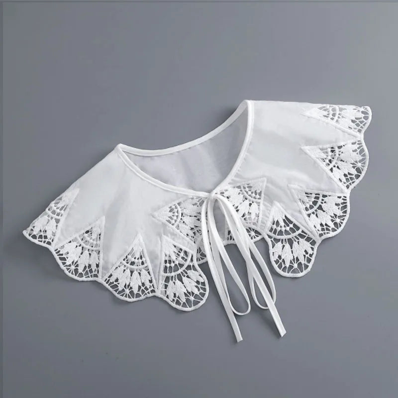 Removable Lace Doll Fake Collar Women Tie Ladies White Shawl Wrap Detachable Embroidered Lapel False Collar Clothes Accessory