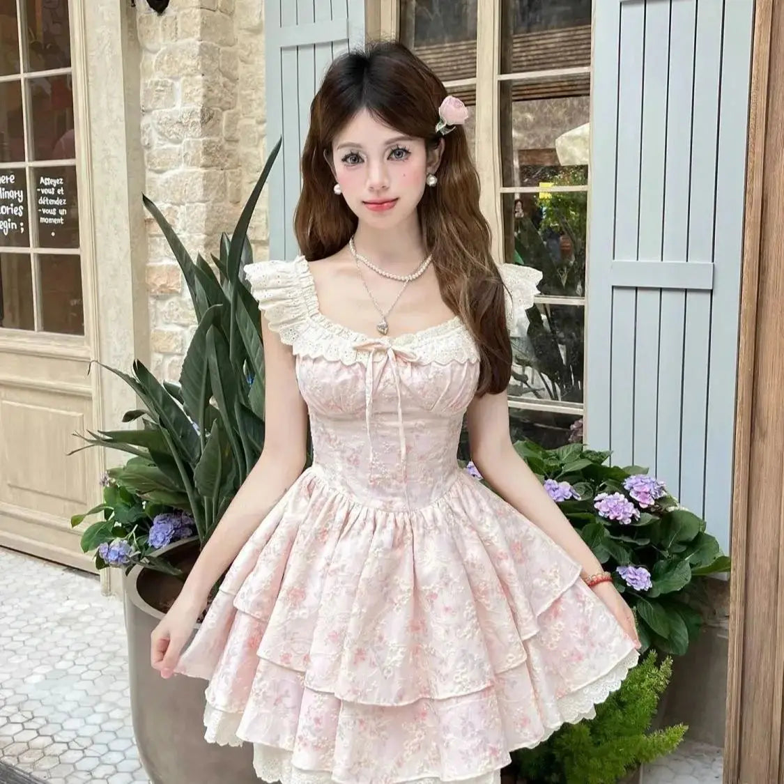 Floral Print Square Collar Mini Dress