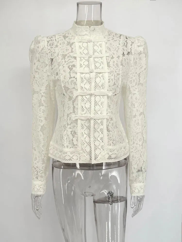 Lace See Through Hollow Out Blouse