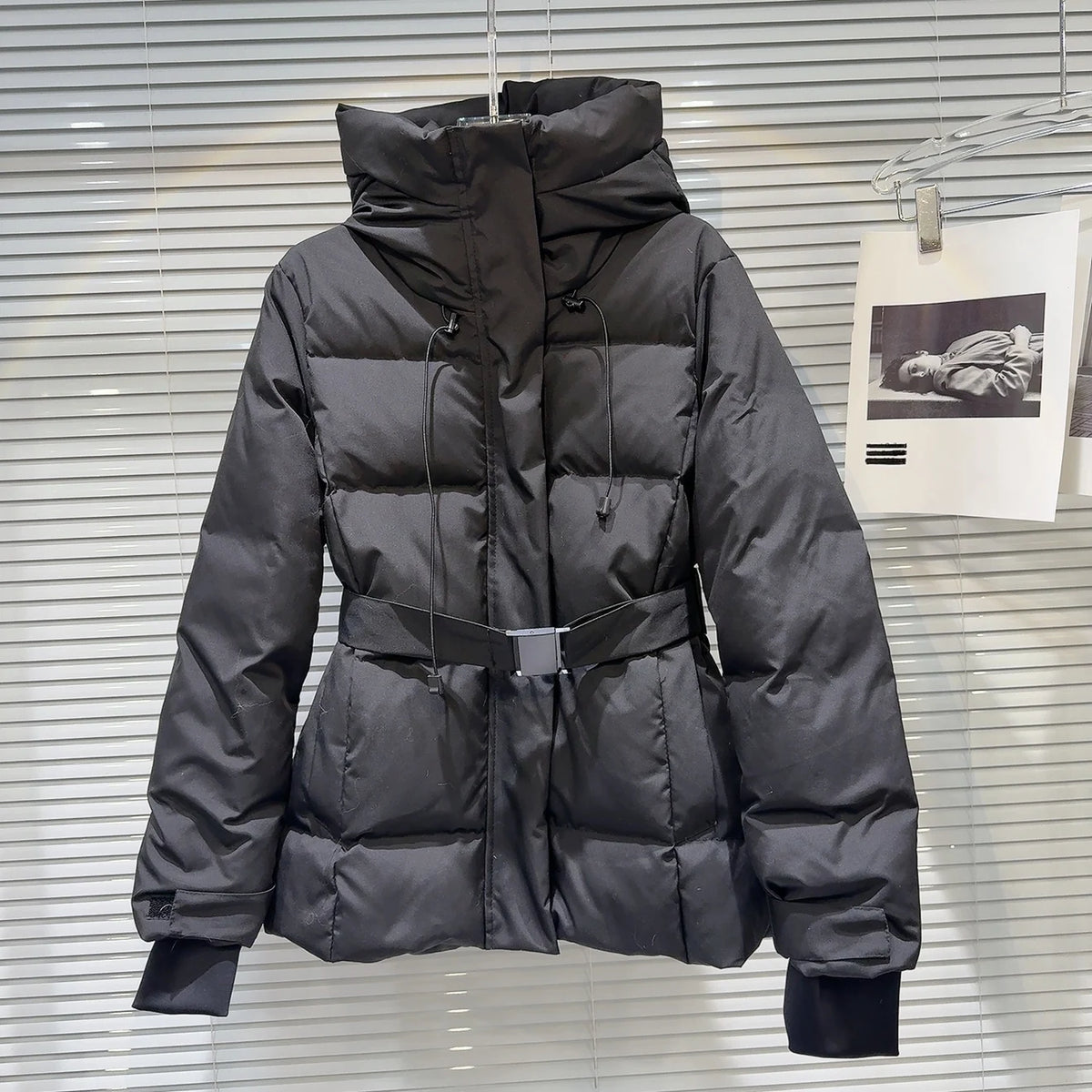 Warm Belted Hooded Winter Puffer Down Jacket for Women