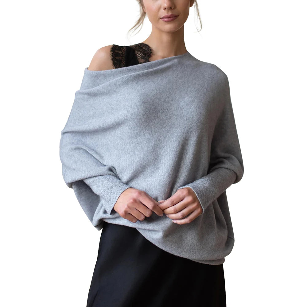 Women's Ribbed Knit Jumper Set Casual Bat Sleeve round Neck Simple Versatile Autumn Winter Knitwear 2024 New Headwear Included