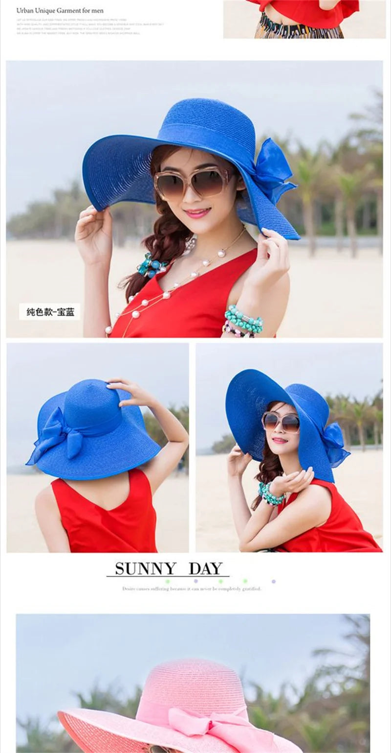 Hat Big-brimmed Cool Hat Women's Summer Sun Visor Sun-Proof Foldable Straw Hat UV-Proof Beach Sun Hat Summer Face Covering