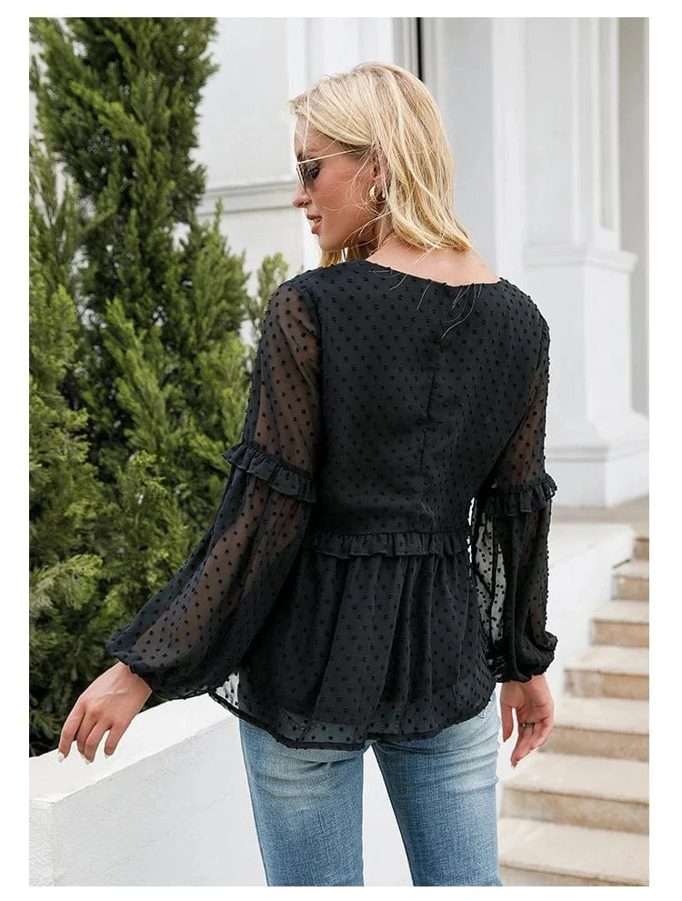 Spring Summer New Women's Black Lace Collar Maternity Shirt Sheer Long Sleeve Drawstring Design for Expectant Mothers