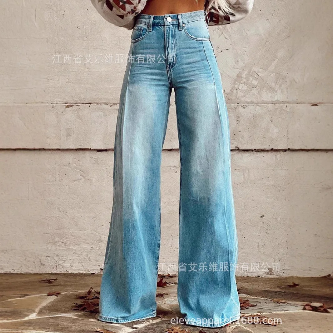 Flare Pants Mom Jeans Women Boot Cut Trousers Denims Mid Waist Vintage Washed Distressed Streetwear Autumn Y2k Floor Length